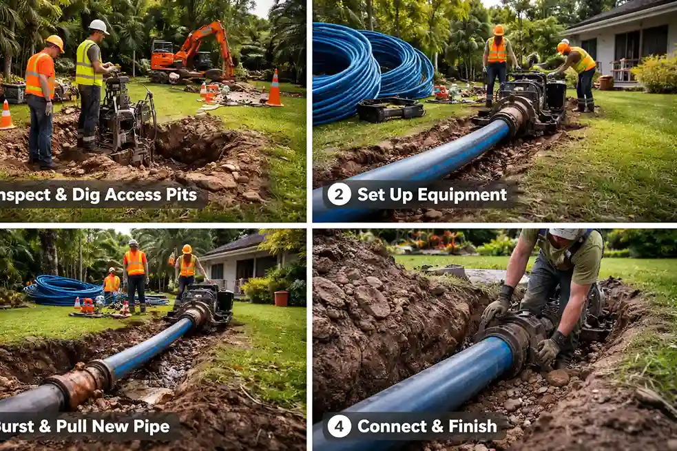 How pipe bursting sewer line replacement
