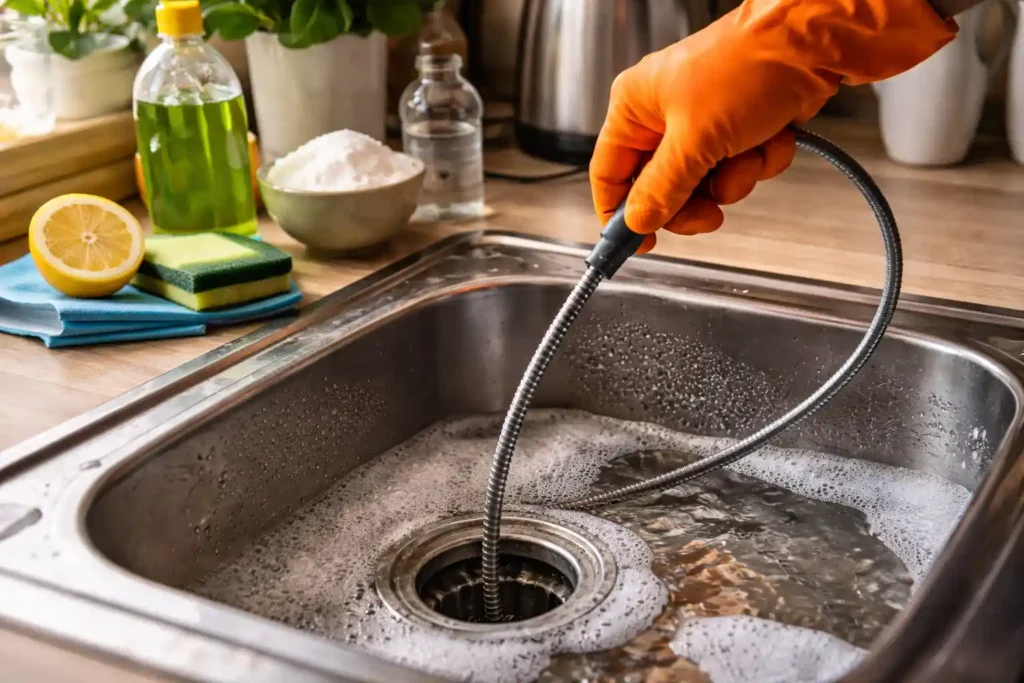 cleaning kitchen sink drain