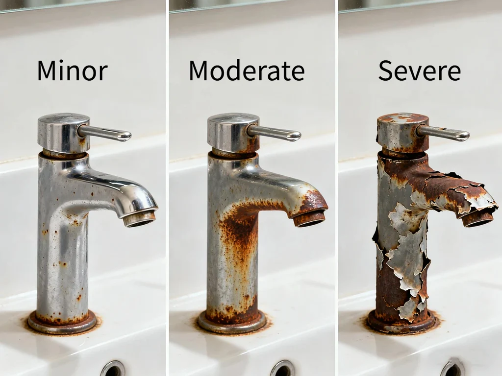 modern Gold Coast bathroom sink faucet with visible rust spots